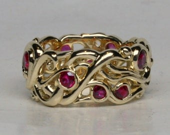 18k Mists of Avalon Band with Rubies Size 7, Width 11mm