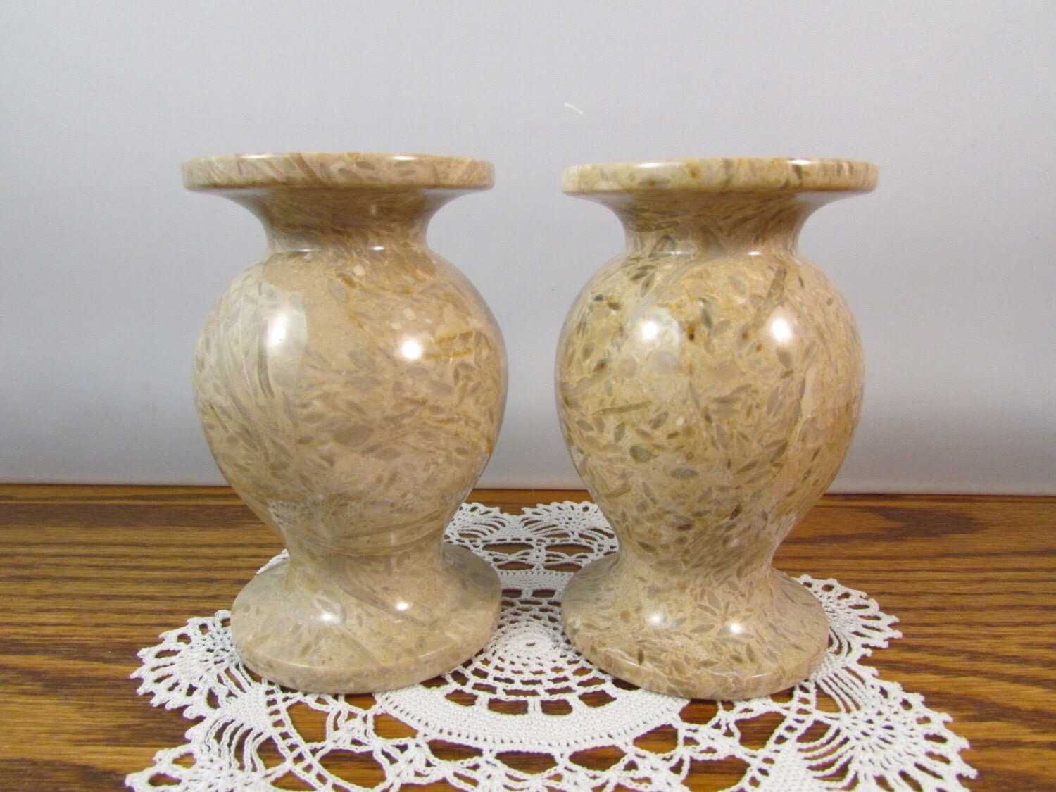 Vintage Marble Vases Taupe Color Set of Two by LadyRoseTreasures