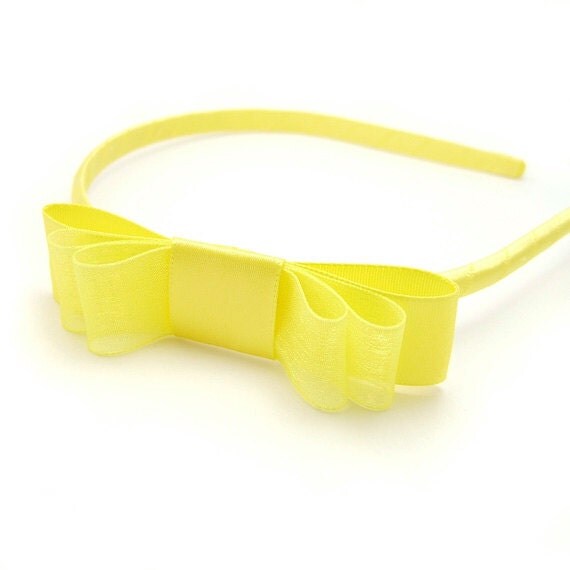 Yellow Headband Satin Bow Headband for Women Sheer Organza