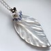 Long Leaf Necklace Flower Charm Sterling Silver Carved Mother of Pearl Leaf Iolite