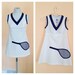 Vintage Tennis Dress. Halloween. Costume. White. Navy Blue. Tennis Racquet. Top Seed. Sports. Athletic. Short Dress. Size Small. 1970s.