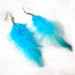 baby blue Feather Earring Pair with blue glass bead- bohemian hippie style earthy festival chic
