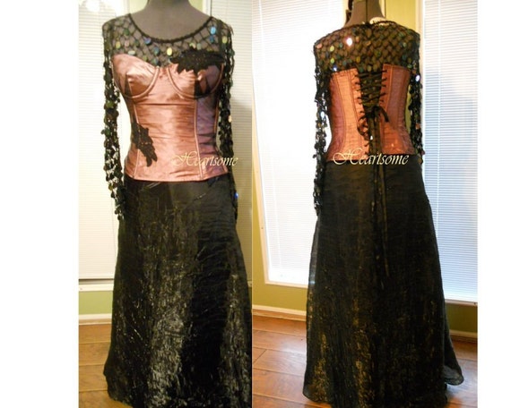 Steampunk Victorian Off Shoulder Corset Top With High Low Skirt