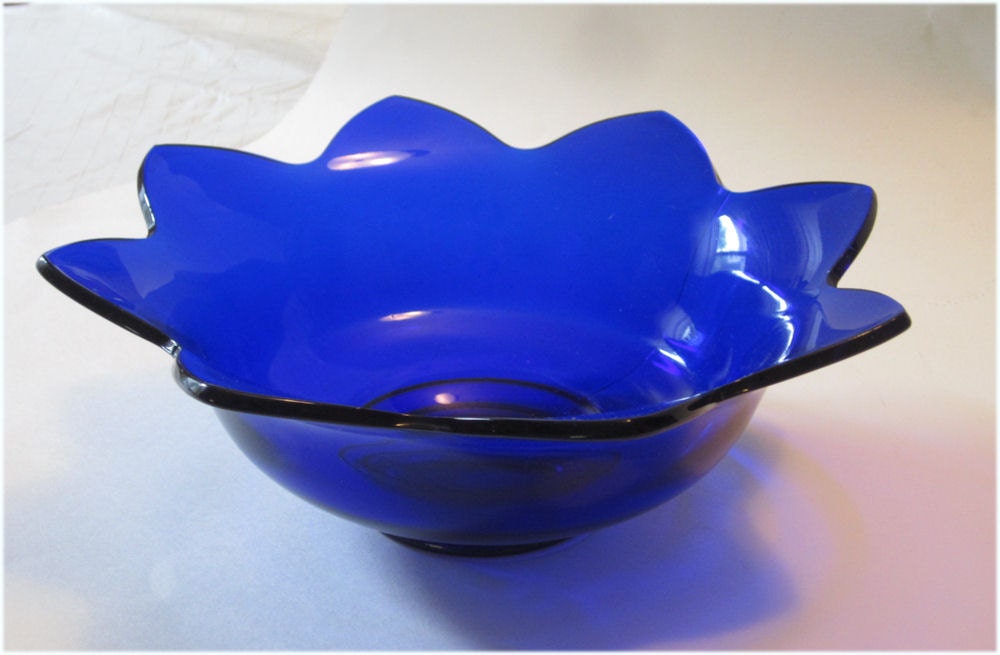 1930's Fenton Cobalt Blue Glass Lotus Bowl Great for
