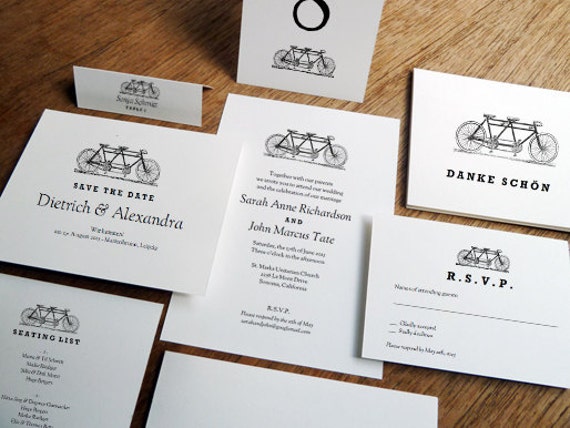 Printable Wedding Invitation Kit Tandem Bicycle Black 