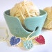 Ceramic Yarn bowl stamped with hearts, mint green, Ceramic Yarn holder, knitting bowl, handmade pottery