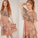 Vintage 70s FLORAL Ruffle Dress Blush Boho Romantic Midi S/M