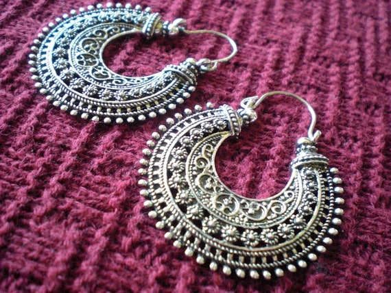 Items similar to Tribal Filigree Ethnic Gypsy Earrings Silver Brass ...