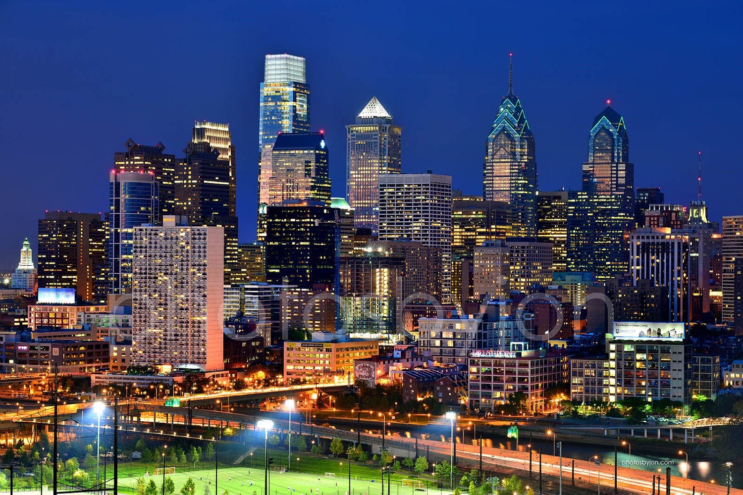 Philadelphia Skyline at NIGHT COLOR or BW 12x18 by cowtownphotog