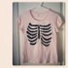 Pink and Black Skeleton Ribcage girly hand stenciled cap sleeve t shirt OOAK upcycled fits S