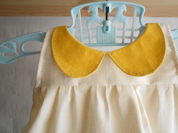 Peter pan Collar Organic girls shirt top clothing mustard and cream