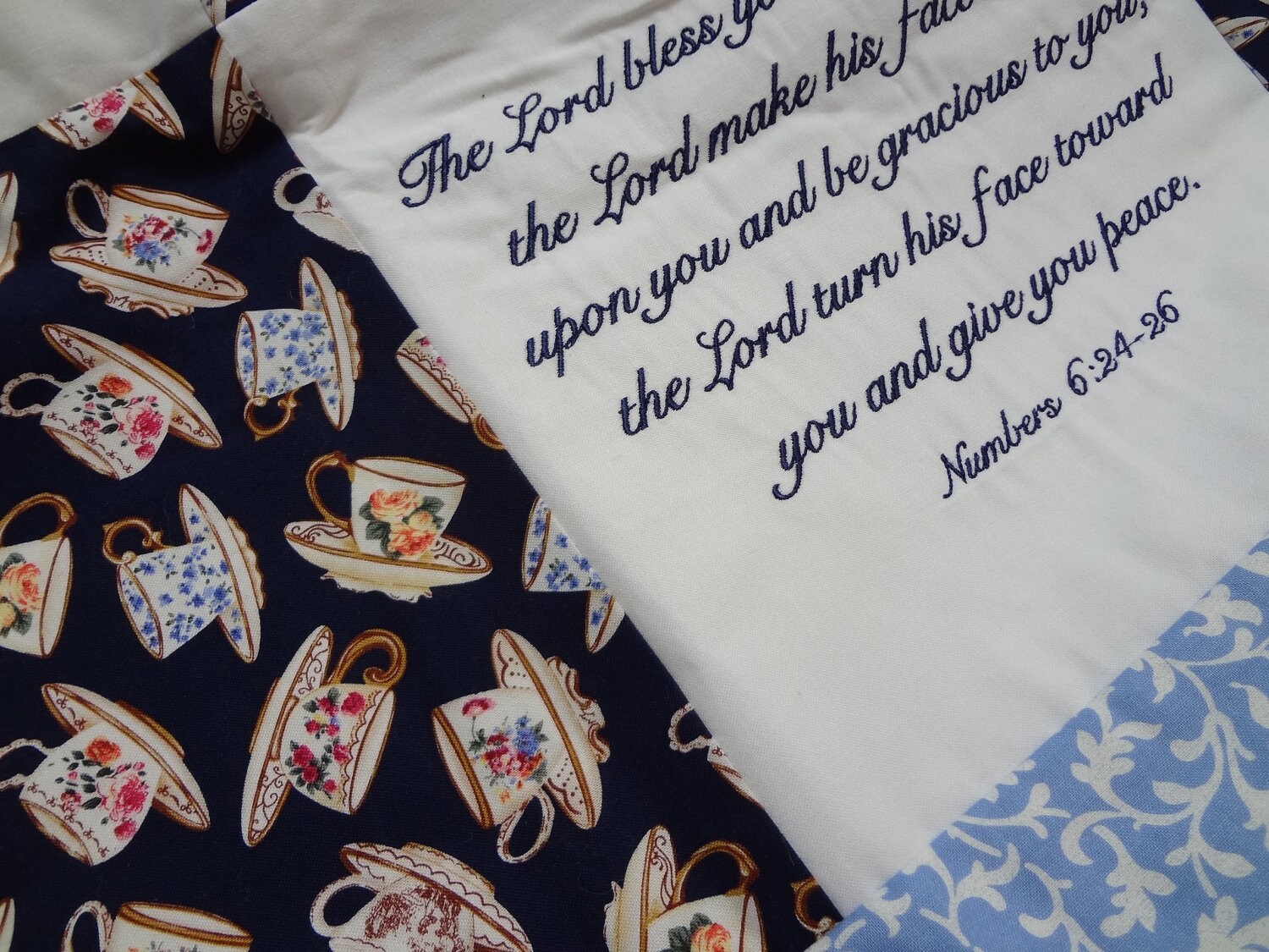 Bible Verses Embroidered on a Quilt