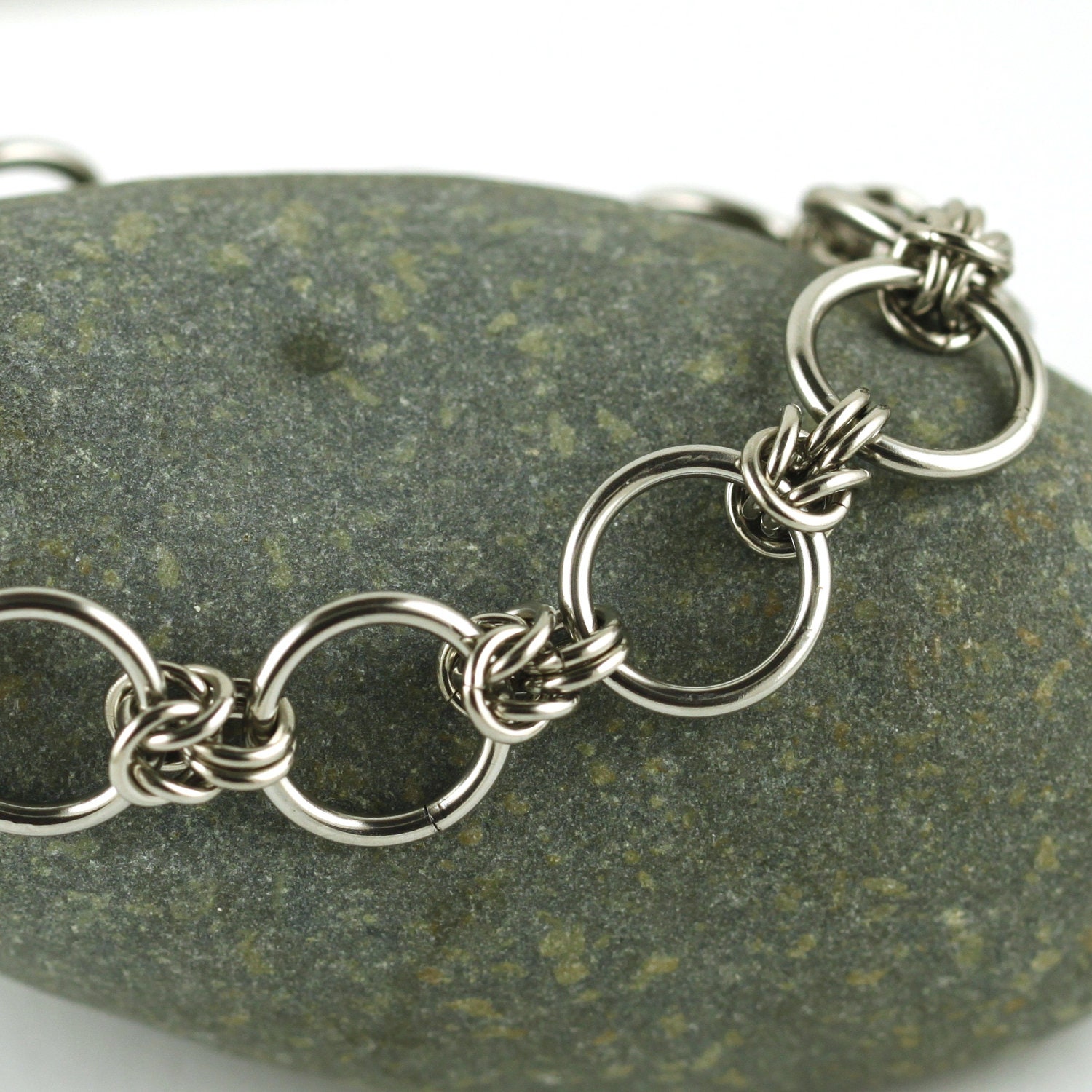 Stainless steel chainmaille bracelet open by Silverfalls on Etsy