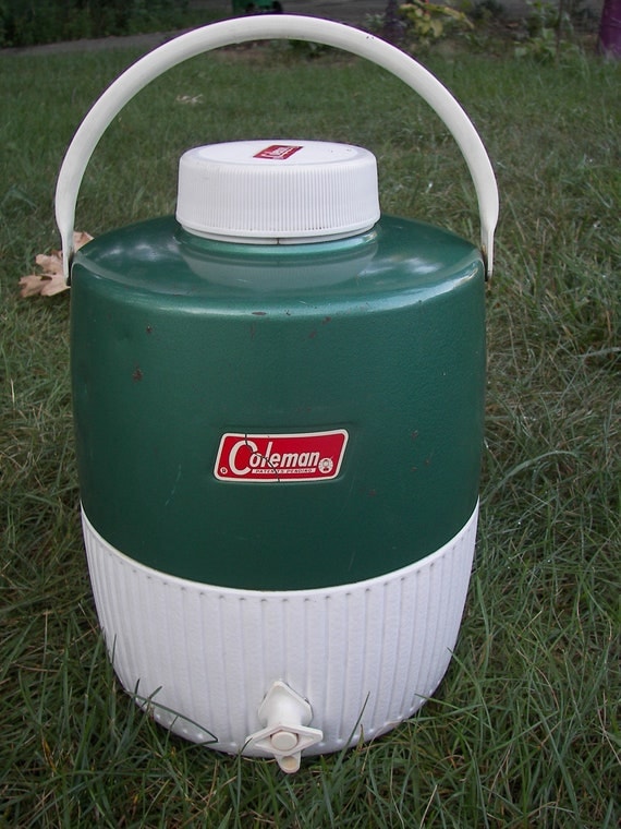 Vintage Coleman Water Cooler Jug 3 Gallon Green and White