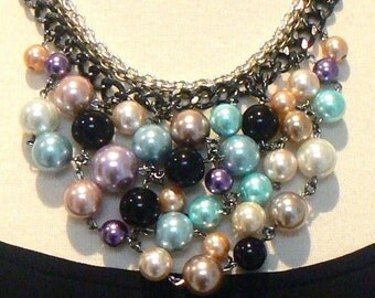Statement necklace bib necklace beaded necklace pastel pearl cluster necklace pearls and chains -Sherbert Tango Necklace