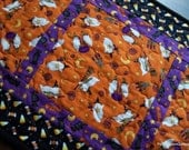 Halloween Table Runner Quilted Orange Black Purple