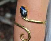 Elven Fairy Pixie Brass Spiral Tribal Labradorite Upper Arm Cuff Bracelet OOAK
