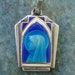 Antique French Vintage Silver Blue Guilloche Enamel Holy Virgin Mother Mary Religious Art Deco Medal Pendant