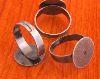 big size 40pcs 15mm Pad brass base free nickel Adjustable antique silver RING Base Blank widen Findings