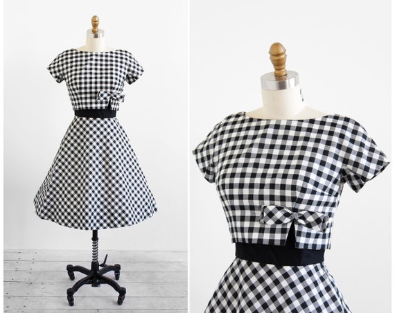 vintage 1960s dress / 1950s dress / Black and White Checkered