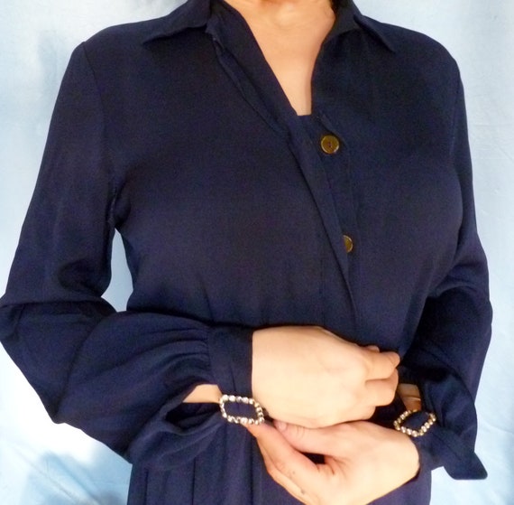 1940s 1950s Bobbie Brooks Button Up Royal Blue Secretary Dress