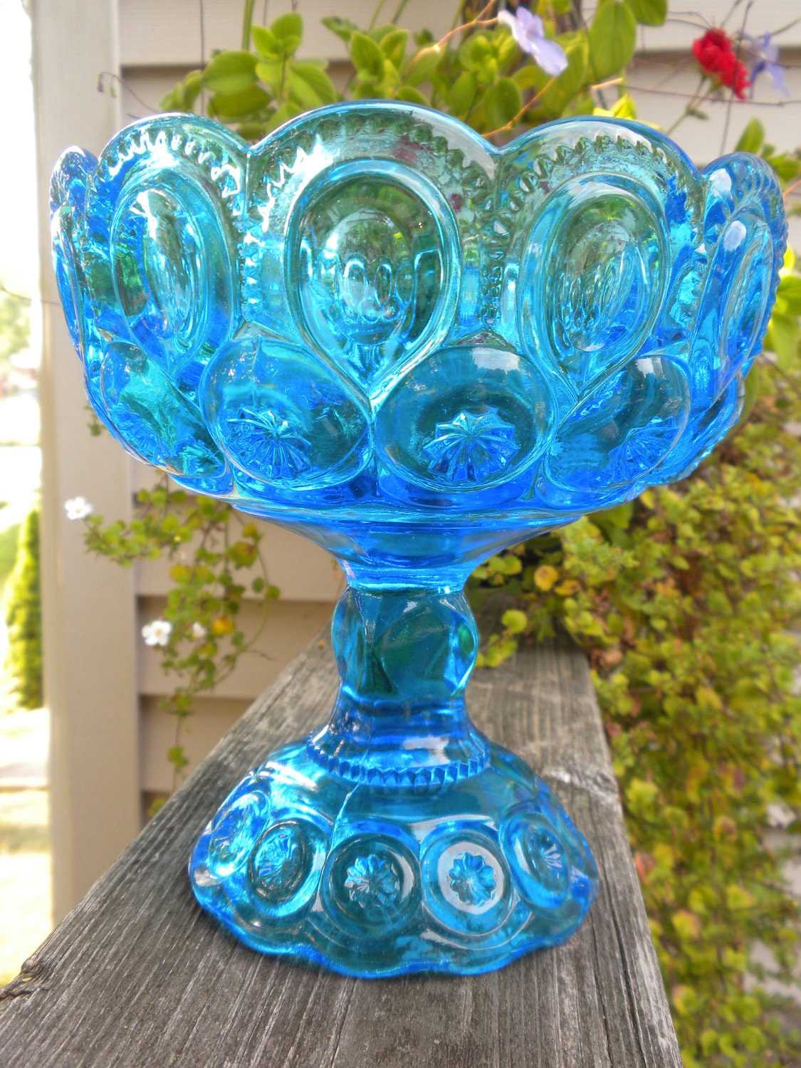 Moon and Stars vintage candy dish colonial blue