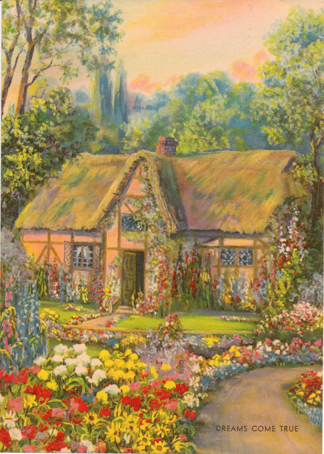 English Cottage Vintage Calendar Print