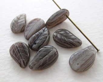 Vintage Glass Beads Amethyst Striped Leaves Top Drill 15mm vgb0487 (8)