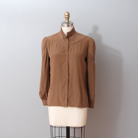 1980s Silk Blouse Chocolate Brown Silk by OldFaithfulVintage