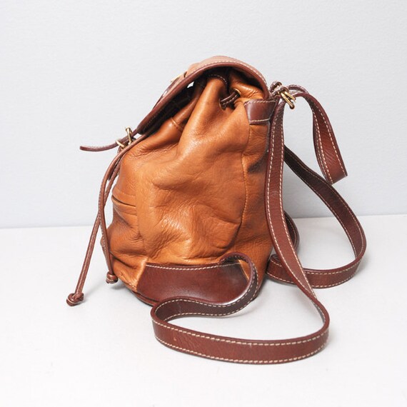 1980s Leather Backpack Purse Brown Leather Small Backpack