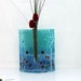 blue Fused glass vase, red Poppy on blue tones landscape