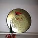 vintage xmas christmas golden holiday santa claus red tin cookie storage fun decor shabby gift round box