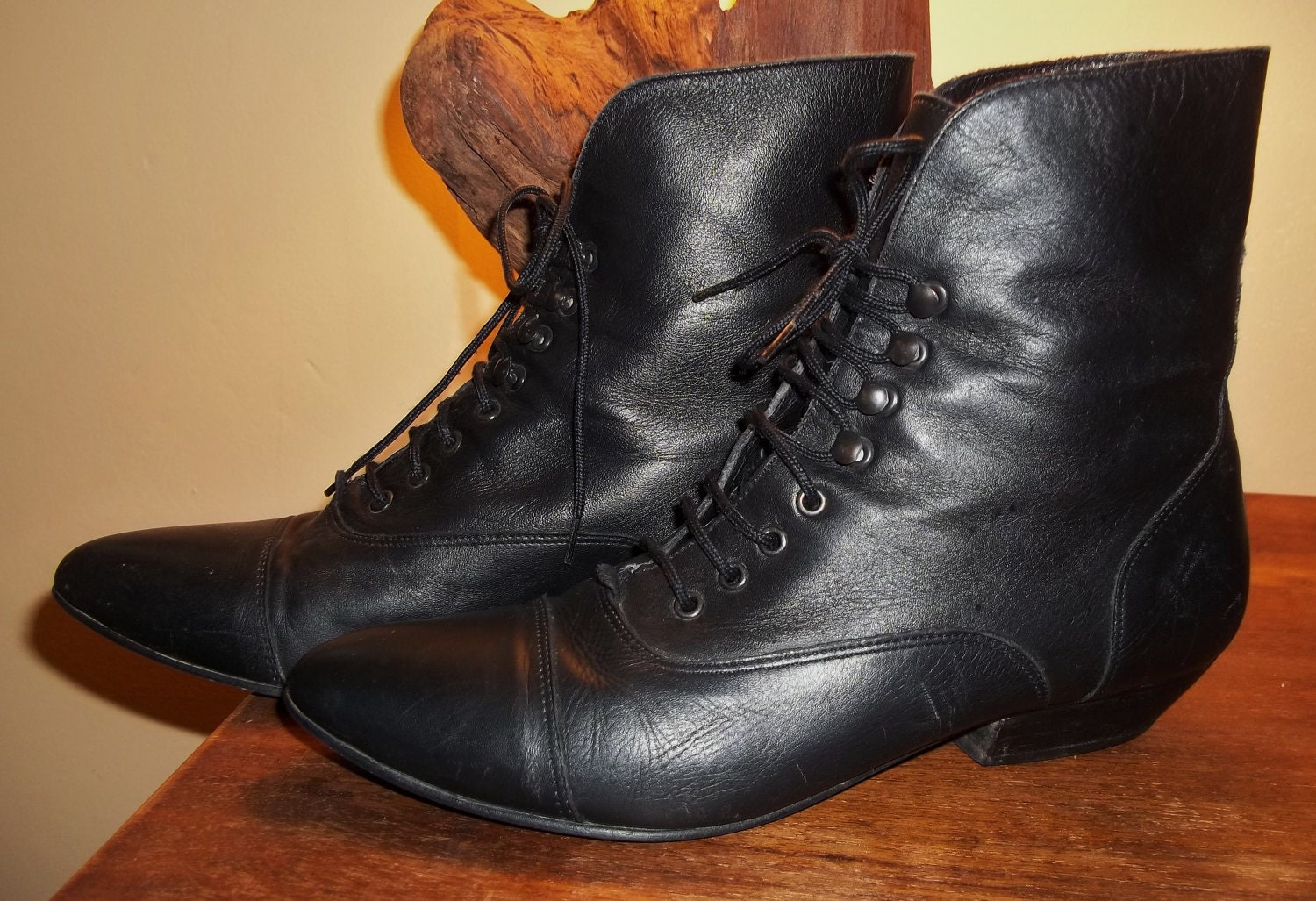 Vintage Little Black Leather Granny Boots by GypsyMountainBazaar