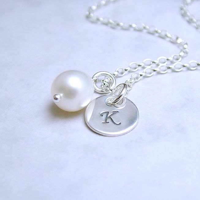 Silver Initial Necklace and Pearl Personalized Necklace