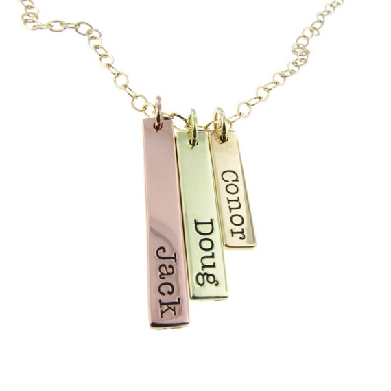 Custom 14K Solid Gold Name Plate Necklace Mixed by MetalPressions