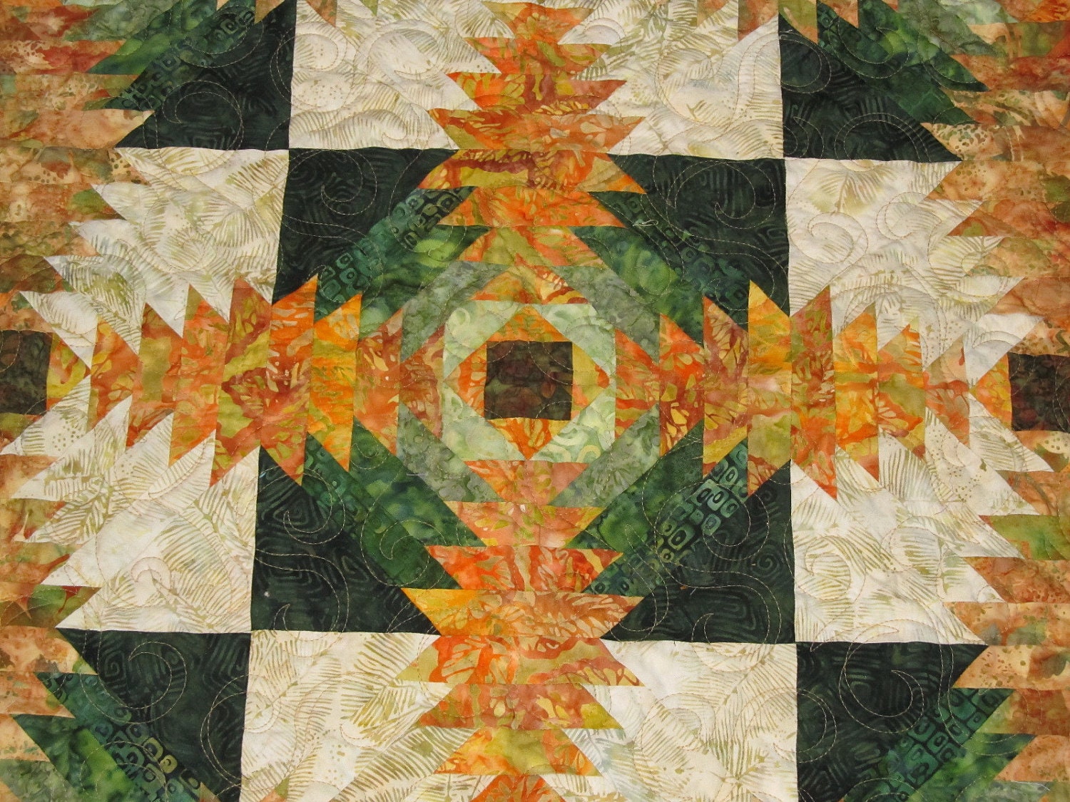 Pineapple Log Cabin Wall Hanging Batik Quilt