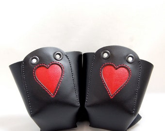 Leather Skate Toe Guards with Red Inlaid Hearts