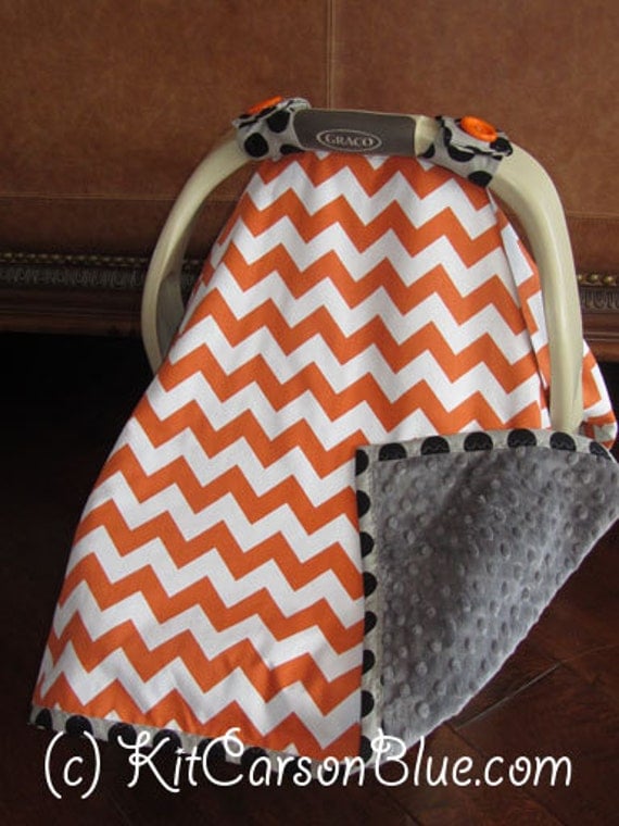 Super Cute Baby Car Seat Covers CHEVRON in Orange and Gray
