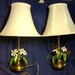 These are a Pair of Cottage Chic Vintage BOUDOIR Lamps with Green Enamel Leaves & Enamal White Daisies Daisy Flowers NICE Shabby Chic Decor