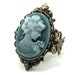 GORGEOUS Neo Victorian Cameo Ring in a Dark Emerald Wash with Antiqued Brass Filigree Ring Band - By Ghostlove