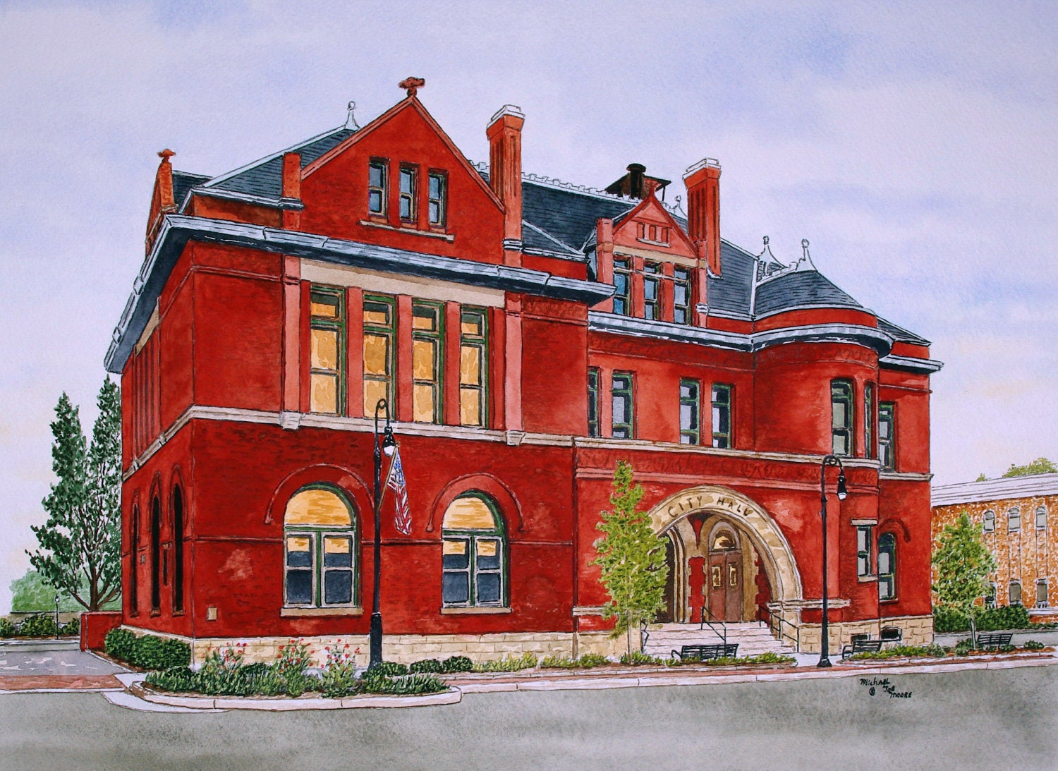 Statesville City Hall Print from the Original Watercolor by