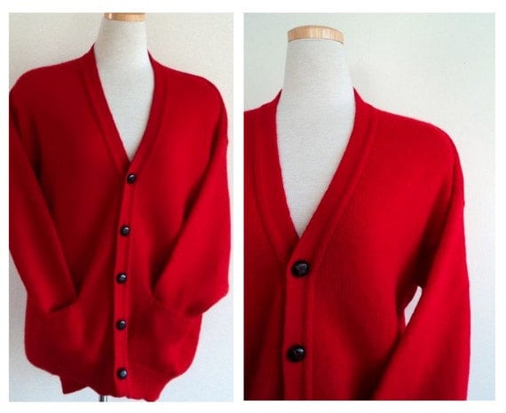 Vintage Wool Red Cardigan // Mens Sweater // Boyfriend Sweater