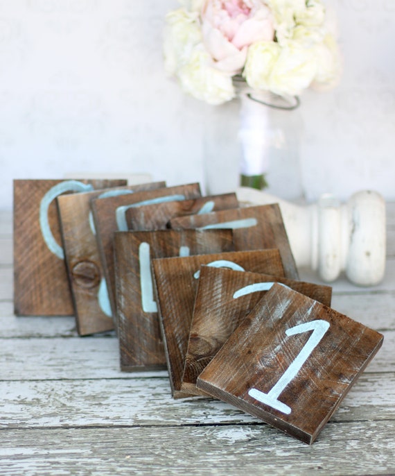 Set of 12 Rustic Nautical Beach Table Numbers Distressed Wedding Decor