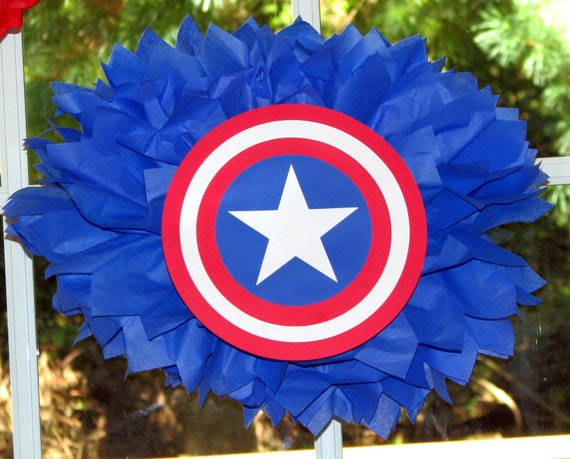 Captain America Superhero tissue paper pompom kit Il_570xn
