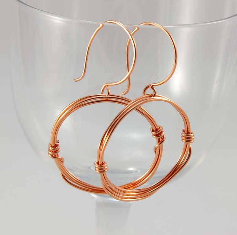 Copper Hoops Dangle Hoop Earrings Wire Wrapped Copper