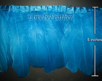 Goose feather fringe of turquoise color 1 feet trim