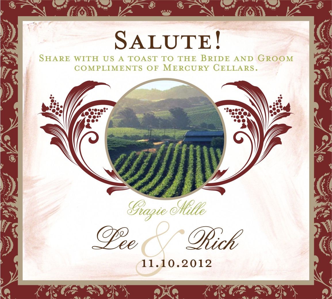 Custom Vineyard Wine Labels and Champagne Italian Rustic