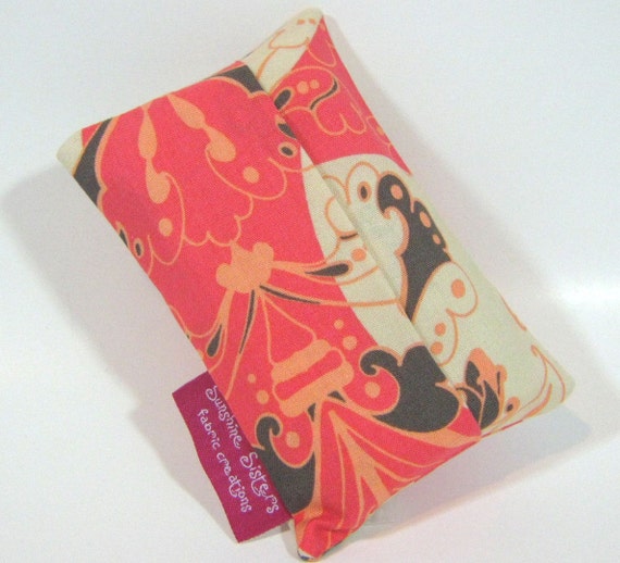 Tissue Pouch- Travel Tissue Case using Alexander Henry June Jubilee in Bright Coral and Cream Fabric