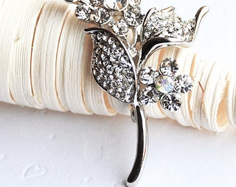 Half Moon Brooch Pin With Pearls & Rhinestones - Gold Tone Crystal Pendant