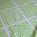 Vintage Tablecloth - Lime Green and White Patchwork Print - 72 inch Round